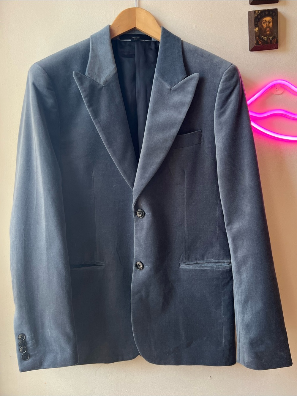 RW&CO. Men's Velvet Two-Button Blazer in Slate Blue